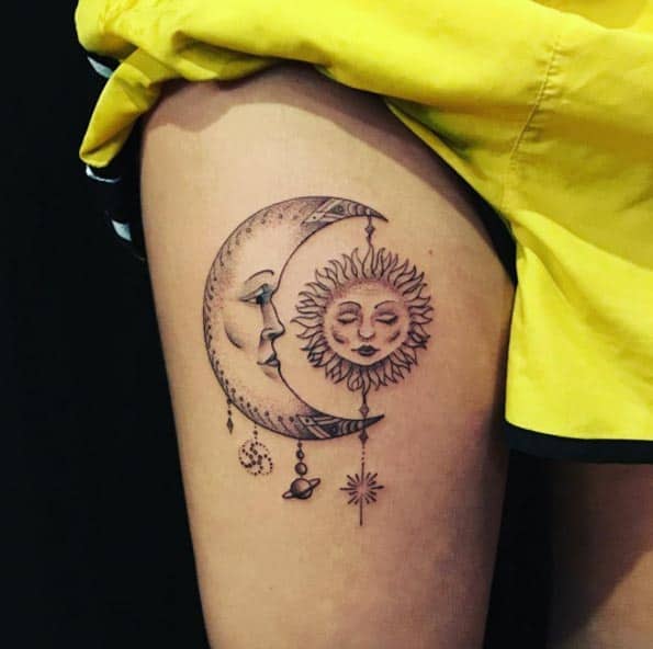 Sun and Moon Mobile Tattoo by Eli Bischof