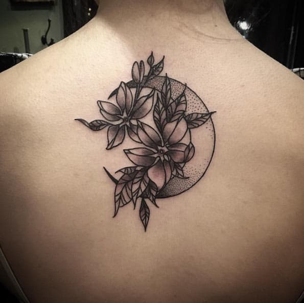 Dotwork Moon Tattoo by Hira Lupe