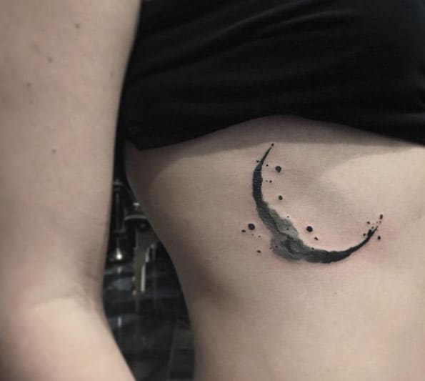 Watercolor Black Ink Moon Tattoo by Luvinroll