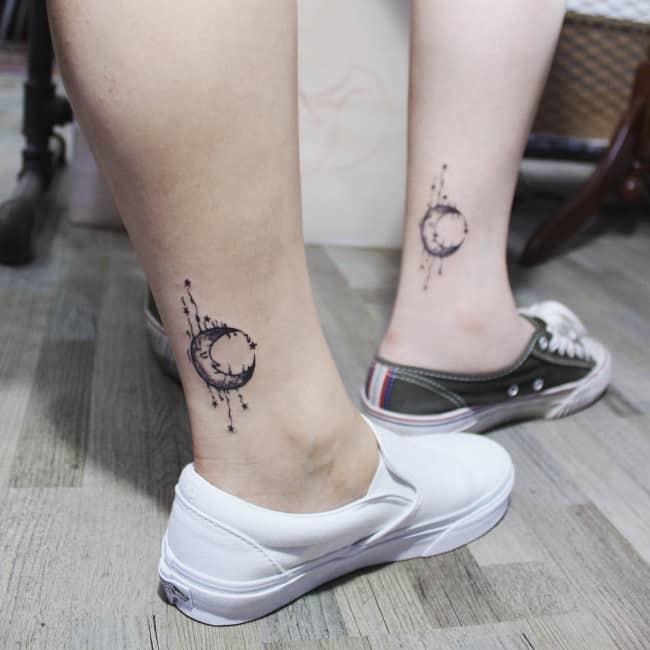 Lavender tattoo on the left inner ankle bone.