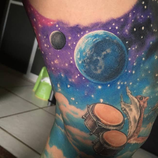 Watercolor flower moon tattoo on the ankle