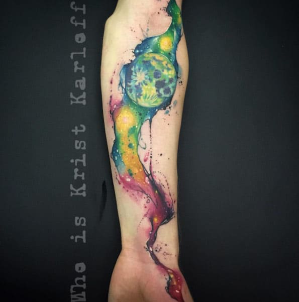 Watercolor Moon Tattoo by Krist Karloff