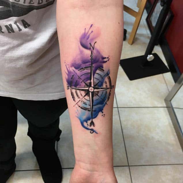 Watercolor Compass Tattoo by Jimmy