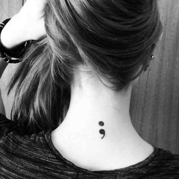 Semicolon Tattoo on Back Neck