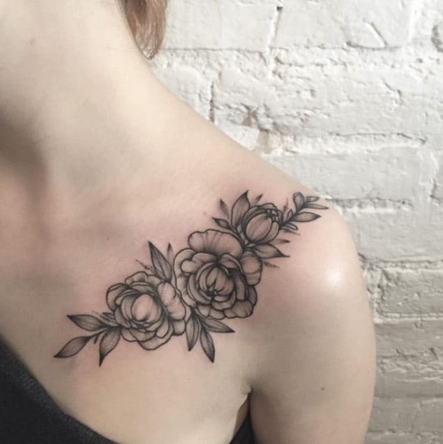 Blackwork Floral Shoulder Tattoo by Anna Bravo