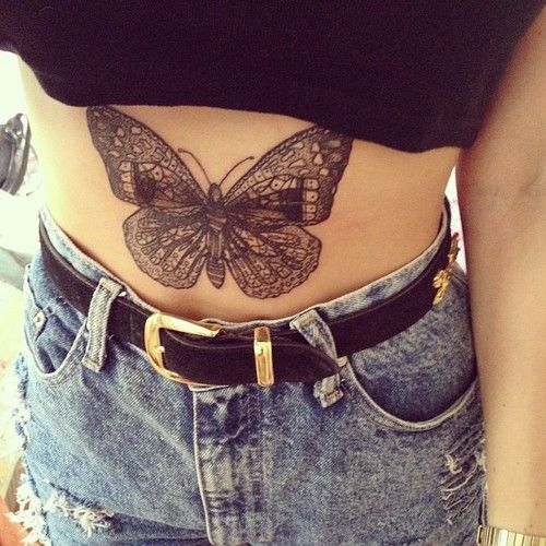 tattoo on stomach of a butterfly