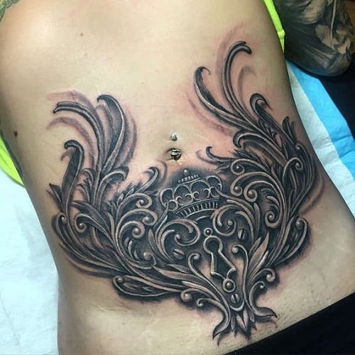 Crown Lock stomach Tattoos