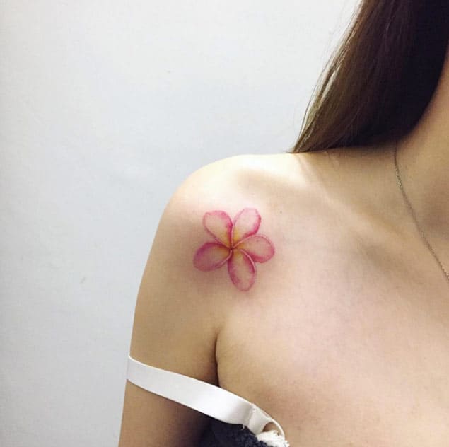 Plumeria Flower Tattoo on Shoulder by Ilwol