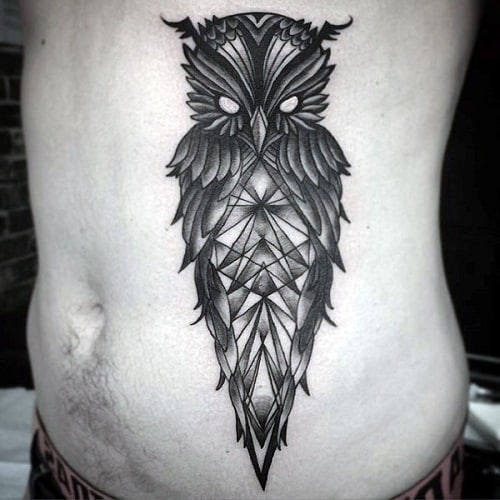 Geometric Owl Tattoo on Stomach