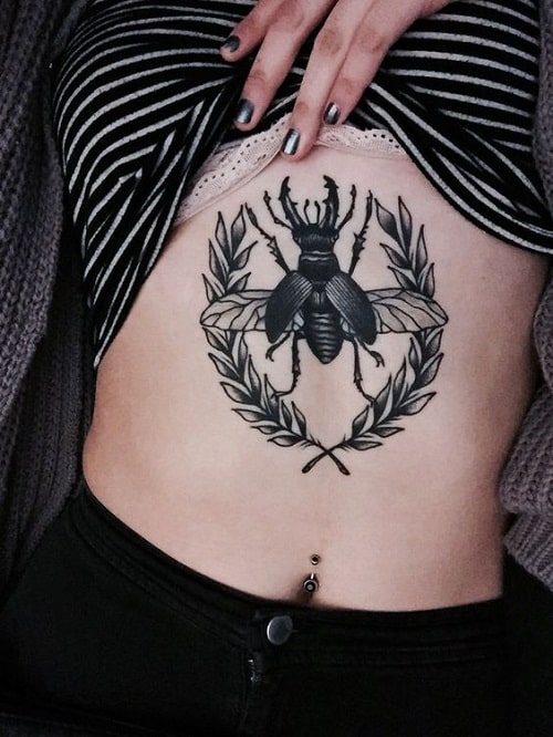 Insect with Leaves Stomach Tattoos