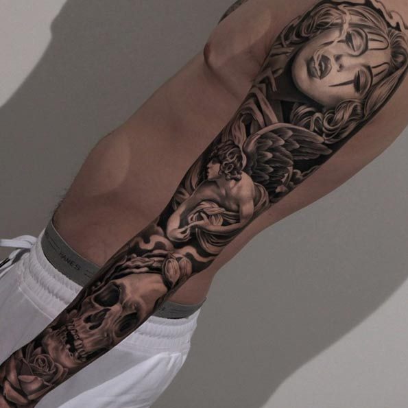 simple arm tattoos for men bottom half sleeves