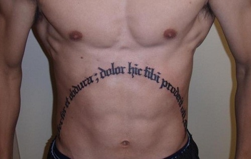 Latin Words Men Tattoo on Stomach