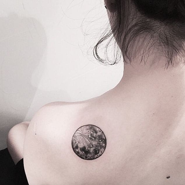 Little Tattoos  Fine line moon tattoo on the left shoulder Tattoo