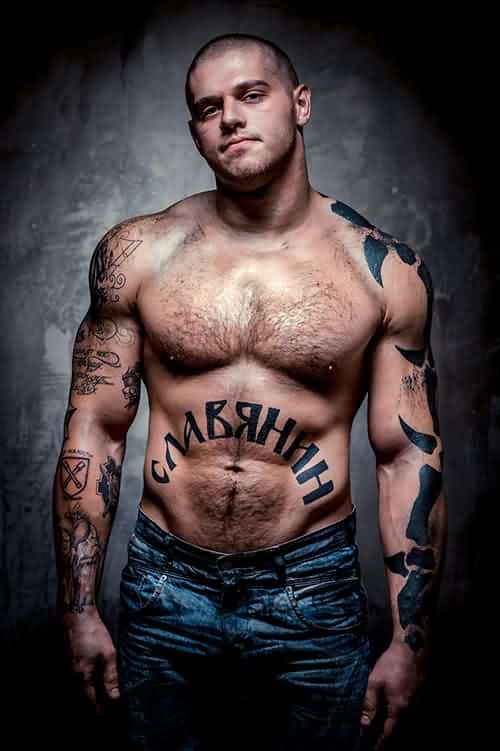 Muscular Man with Stomach Tattoo