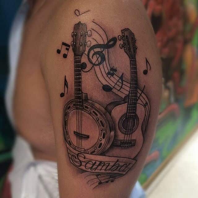 ACOUSTIC GUITAR AND VIOLIN WITH WINGS tattoo idea | TattoosAI