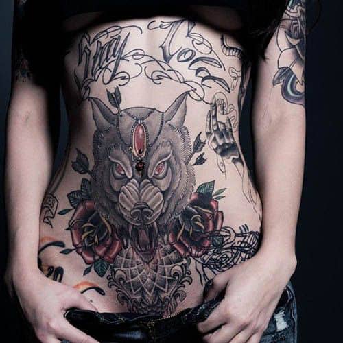 stomach tattoos wolf