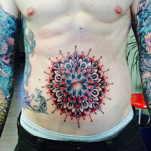 Peacock Inspired Stomach Tattoo
