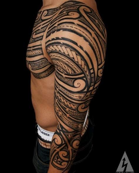 3/4 tribal sleeve tattoo designs