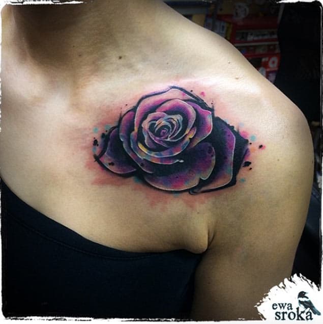 Colorful Rose Tattoo by Ewa Sroka