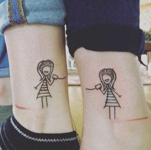 Sister Tattoos on Ankle 