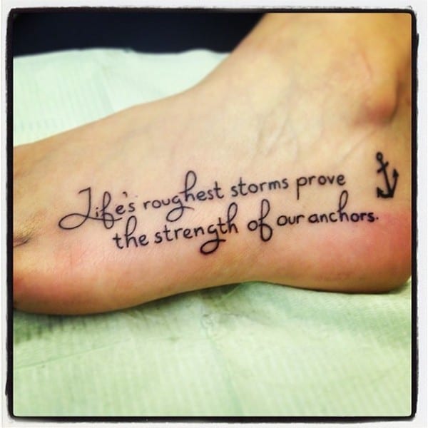 Star And Quote Foot Tattoo