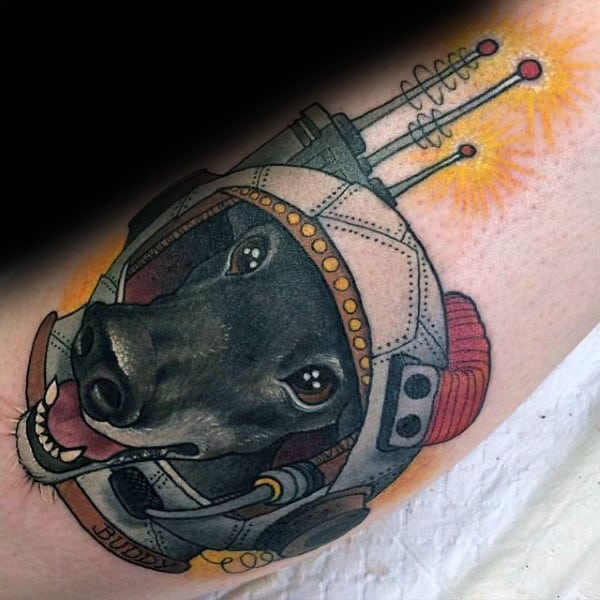 Abstract Dog Memorial Astronaut Tattoo Design Ideas