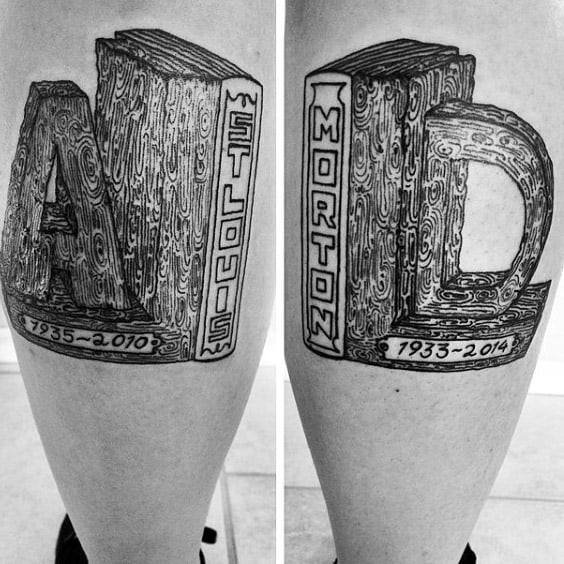 Book Ends Guys Cool Memorial Leg Calf Tattoos