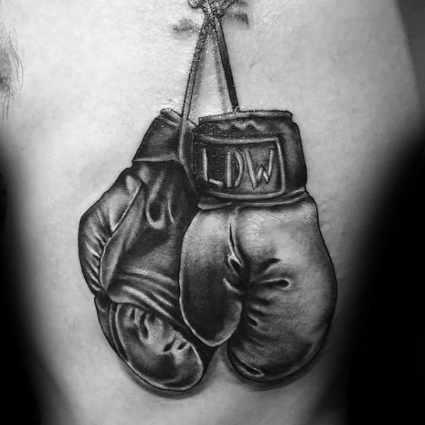 Cool Boxing Gloves Shaded Mens Memorial Rib Cage Side Of Body Tattoo