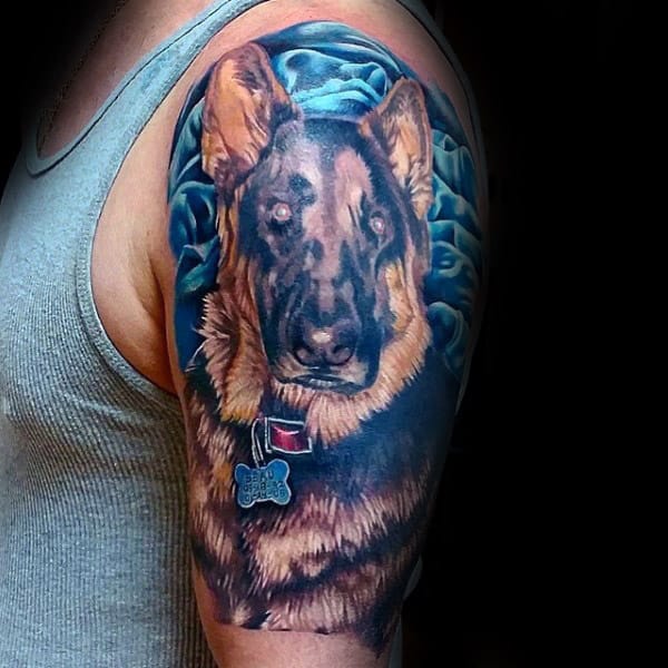 Dog Memorial Guys Half Sleeve Tattoo