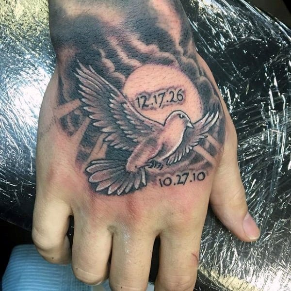 Dove Memorial Mens Hand Tattoos