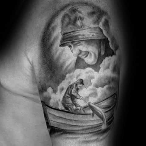 Fisherman Memorial Dad Upper Arm Guys Tattoo Design Inspiration