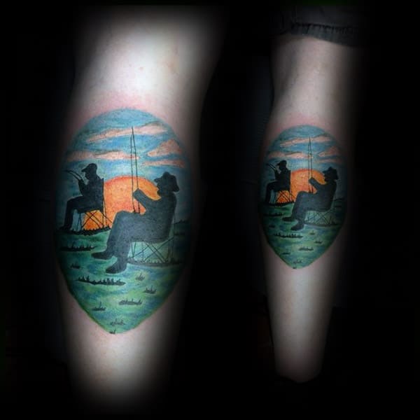 Fishing Memorial Mens Leg Calf Tattoos