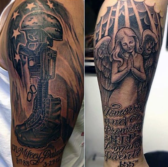 175 Meaningful Memorial Tattoo Design Ideas   Guys Military Memorial Upper Arm Tattoos 