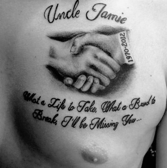 Holding Hands Memorial Quote Mens Chest Tattoos