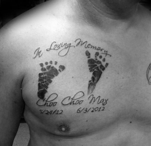 In Loving Memory Memorial Footprint Mens Chest Tattoos