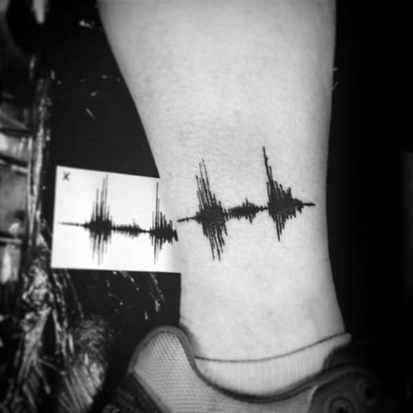 Lower Leg Memorial Soundwave Tattoos For Men