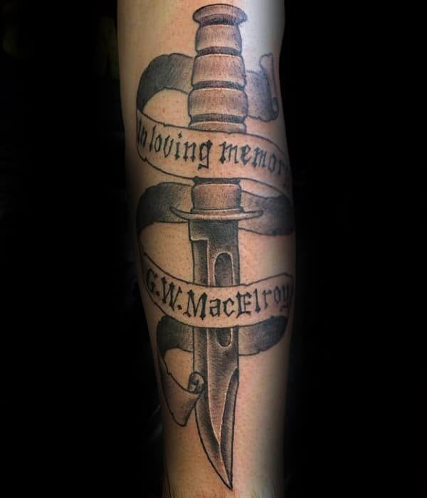 Marines Memorial Knife Male Forearm Tattoos