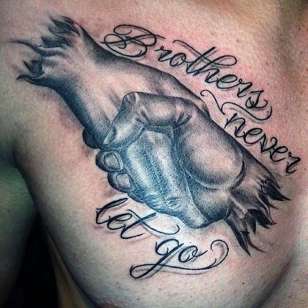 memorial brothers never let go mens chest tattoo