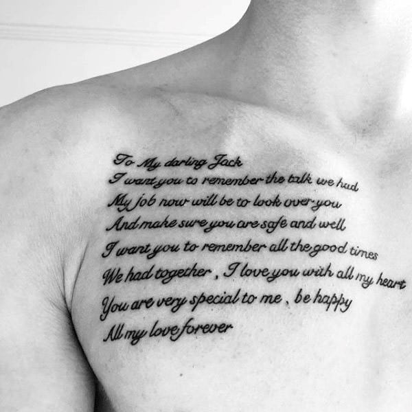 Memorial Quote Mens Chest Tattoos