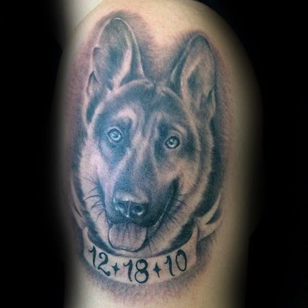 Mens German Shepherd Memorial Dog Tattoo On Arm