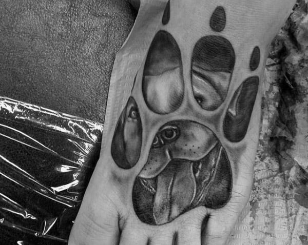 Mens Memorial 3d Dog Paw Print Tattoo On Foot