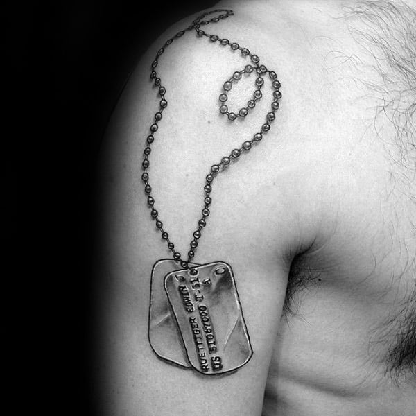 Mens Memorial Dog Tag Upper Arm Tattoo