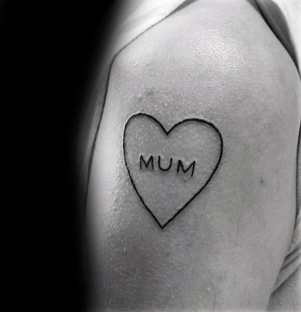 Minimalistic Memorial Mom Guys Upper Arm Black Ink Outline Heart Tattos