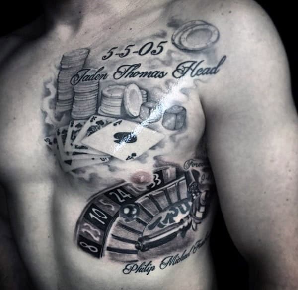 Playing Cards Memorial Mens Chest Tattoo