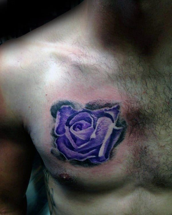 Purple Rose Flower Mens Memorial Chest Tattoos