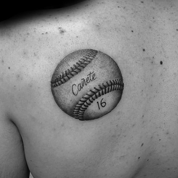 Realistic Baseball Mens Memorial Back Tattoos