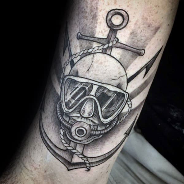 Scuba Diver Mens Memorial Anchor Arm Tattoos