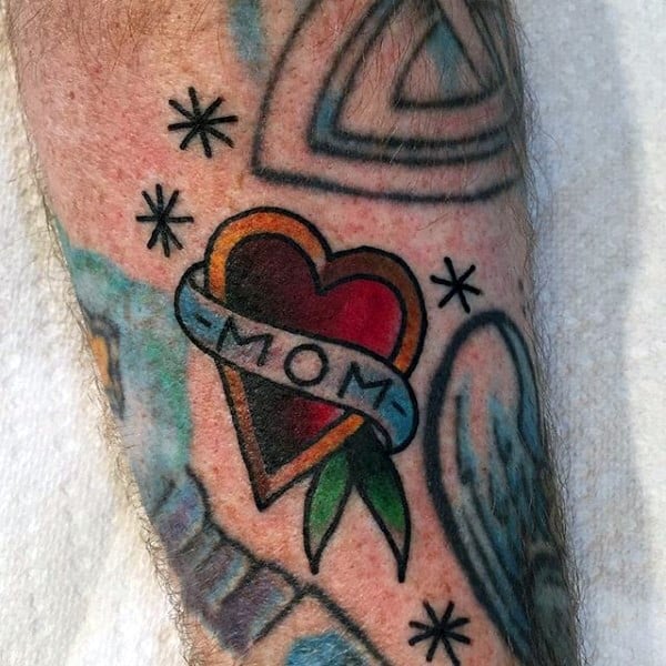 Small Old School Memorial Mom Heart Tattoos For Guys