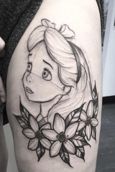 Sketch style Alice in Wonderland Tat by Poppy