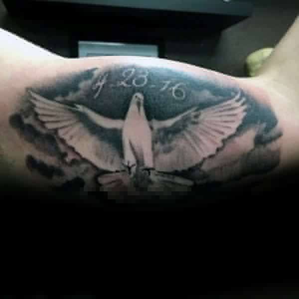 White Dove Mens Memorial Inner Arm Tattoos